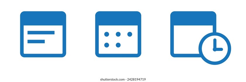 Icono de conjunto de calendario, icono de conjunto de programación, ilustración vectorial