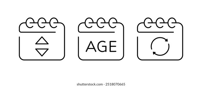 Iconos de conjunto de calendario. Estilo lineal. Iconos del vector.