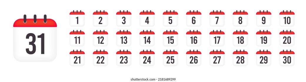 Calendario. Conjunto de números fecha simple ilustración