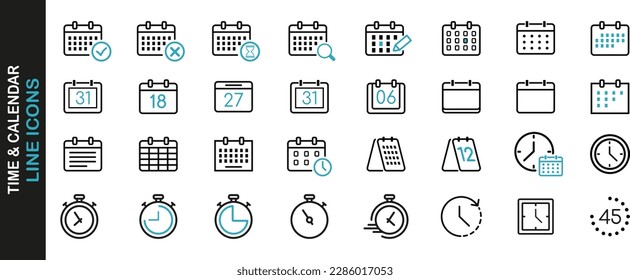 Calendar set. Set of calendar symbols. Meeting Deadlines icon. Thin line design. Line with Editable stroke