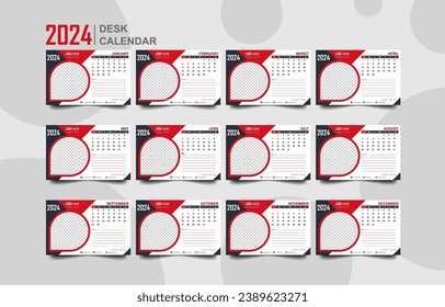 calendar set template for 2024 year. vector illustration