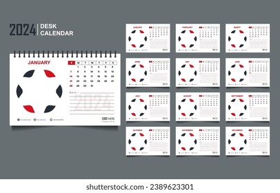 calendar set template for 2024 year. vector illustration