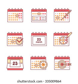 Calendar set. Thin line art icons. Flat style illustrations isolated on white.