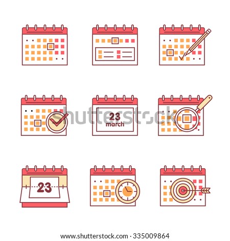 Calendar set. Thin line art icons. Flat style illustrations isolated on white.