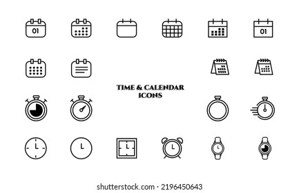 conjunto de calendarios. ajuste de iconos de tiempo. los iconos de hora y calendario se establecen. iconos de calendario plano y de tiempo fijo. vector de tiempo y calendario. estilo plano - vector de stock.