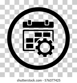 Calendar Settings rounded icon. Vector illustration style is a flat iconic symbol inside a circle, black color, transparent background. Designed for web and software interfaces.
