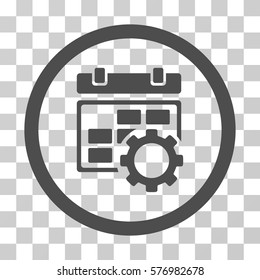 Calendar Settings rounded icon. Vector illustration style is a flat iconic symbol inside a circle, gray color, transparent background. Designed for web and software interfaces.