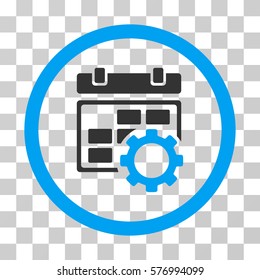 Calendar Settings rounded icon. Vector bicolor illustration style is a flat iconic symbol inside a circle, blue and gray colors, transparent background. Designed for web and software interfaces.