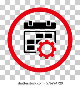 Calendar Settings rounded icon. Vector bicolor illustration style is a flat iconic symbol inside a circle, intensive red and black colors, transparent background.