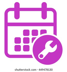 Calendar Settings vector icon. Style is flat symbol, violet color, rounded angles, white background.