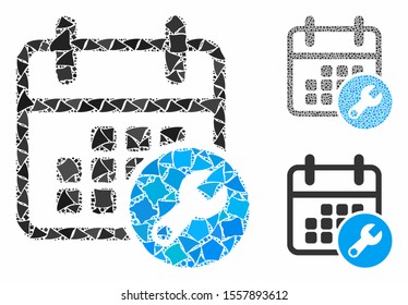Calendar setup composition of humpy items in variable sizes and color tones, based on calendar setup icon. Vector tremulant items are composed into collage.