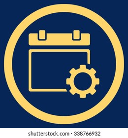 Calendar Setup vector icon. Style is flat rounded symbol, yellow color, rounded angles, blue background.