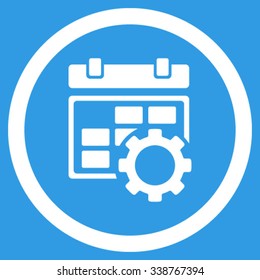 Calendar Setup vector icon. Style is flat rounded symbol, white color, rounded angles, blue background.