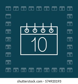 calendar sheet 10 date schedule line icon white on blue