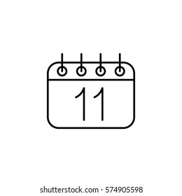 calendar sheet 11 date schedule appointment line icon black on white background