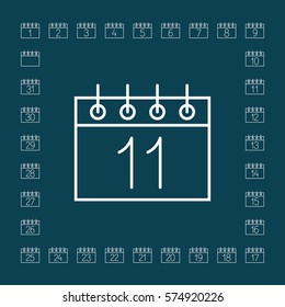 calendar sheet 11 date schedule line icon white on blue
