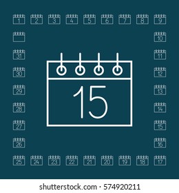 calendar sheet 15 date schedule line icon white on blue