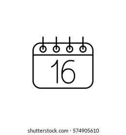 calendar sheet 16 date schedule appointment line icon black on white background