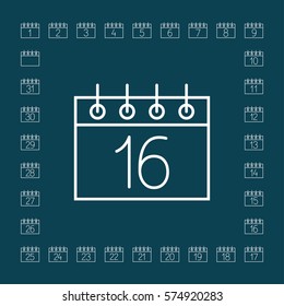 calendar sheet 16 date schedule line icon white on blue