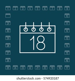 calendar sheet 18 date schedule line icon white on blue