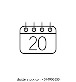 calendar sheet 20 date schedule appointment line icon black on white background