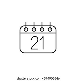 calendar sheet 21 date schedule appointment line icon black on white background