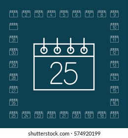 calendar sheet 25 date schedule line icon white on blue