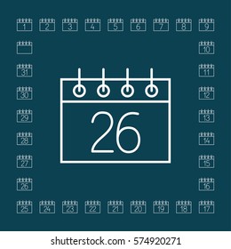 calendar sheet 26 date schedule line icon white on blue