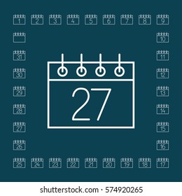 calendar sheet 27 date schedule line icon white on blue