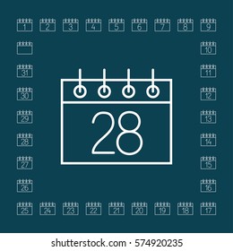 calendar sheet 28 date schedule line icon white on blue