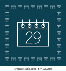 calendar sheet 29 date schedule line icon white on blue