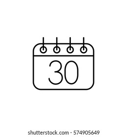 calendar sheet 30 date schedule appointment line icon black on white background