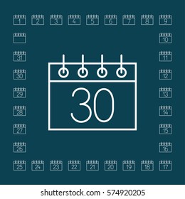calendar sheet 30 date schedule line icon white on blue