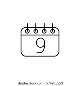 calendar sheet 9 date schedule appointment line icon black on white background