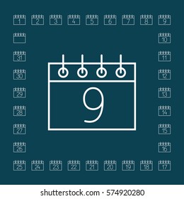 calendar sheet 9 date schedule line icon white on blue