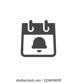 Calendar Sheet with Bell Sign. Time Management and Reminder About an Important Event Concept. Time and Date, Month, Schedule, Event, Appointment, Day. Vector Icons for Web and App in Glyph Style