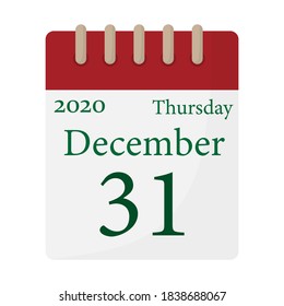 Calendar Sheet From December 31, 2020. Vector Image, Eps 10