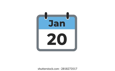 Calendar sheet displaying the date of January twentieth is presented in a simple blue flat design style.