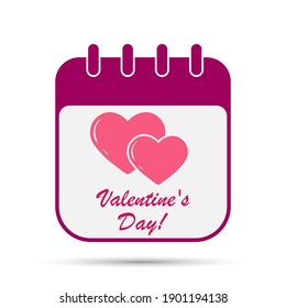 calendar sheet with a heart and the inscription Valentine's Day. Simple vector illustration. Flat design