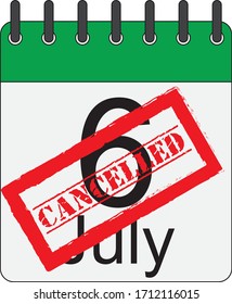 Calendar sheet with July 6, feast of San fermin, canceled