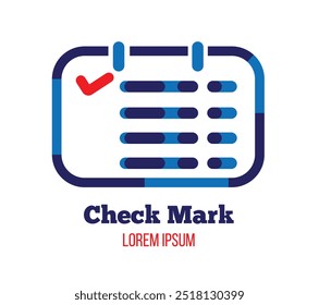 Calendar Sheet or Notebook with Red Check Mark. Business or office objects and tools concept vector. Note making and daily time management concept.