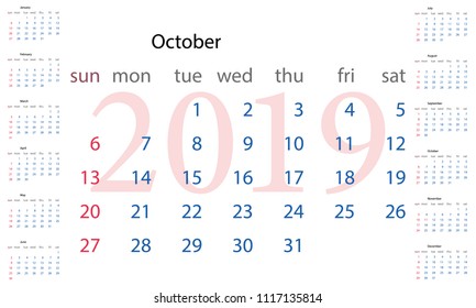 Calendar sheet October 2019
