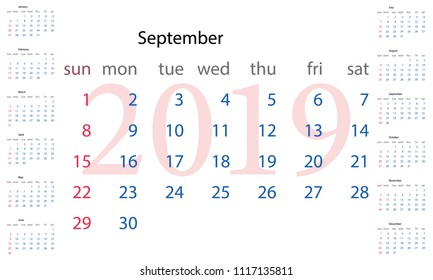 calendar sheet September 2019