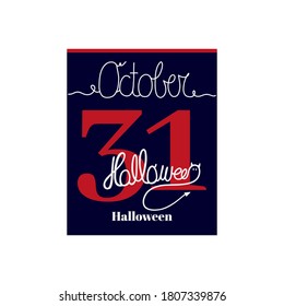Calendar sheet. With shutter for Halloween. October. Hand draw decorative lettering HALLOWEEN.