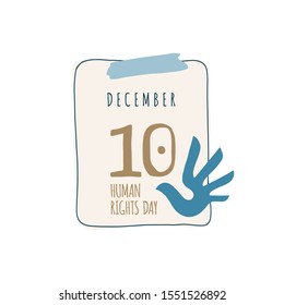 Calendar sheet. With shutter Human Rights Day. December 10. Calendar sheet illustration on white background with symbol Human Rights Day.