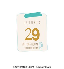 Calendar sheet. With shutter for International Internet Day. October 29. Beige and blue illustration on white background. 