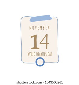 Calendar sheet. With shutter World Diabetes Day. November 14. Calendar sheet illustration on white background with symbol of diabetes.
