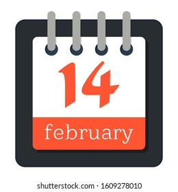 Calendar Sheet. Valentine's Day. 14 February. Holiday Greetings. Vector Illustration