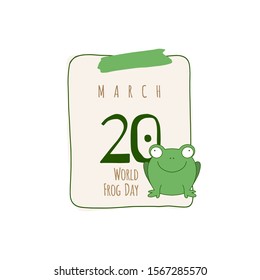 Calendar sheet, vector illustration on the theme of World Frog day on March 20th.