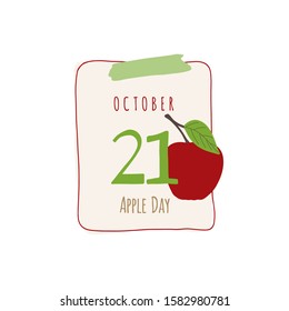 Calendar sheet, vector illustration on the theme of Apple day on October 21th.